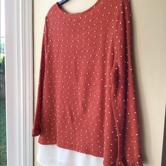 NEW Adorable Long sleeve top LARGE  Rust /white - Picture 5 of 8